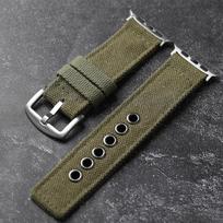 Dviguba drobė Apple Watch S10 dirželiui - Sustorinta žalia juoda mėlyna vyriška tvirto stiliaus apyrankė iWatch 10/9/8/7/6/5/4/3/2/1/se/ultra/ultra2 49mm for S10 46mm žalia