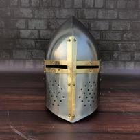 Templieriaus šarvų šalmas, Riteris su Masonų žalvariniu kryžiumi, Viduramžių, šarvų sidabro apdaila, Cosplay šarvų šalmas
