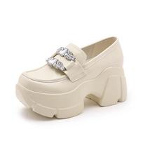Fashion Thick-soled Mary Jane Platform Loafer Inner High Heel British Leather Shoes Women Thick Bottom Sponge Bottom Non-slip 35 smėlis