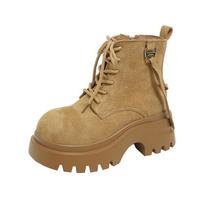 Frosted big head thick-soled Martin boots women's autumn and winter new retro heightening rhubarb boots high-top shoes 35 chaki