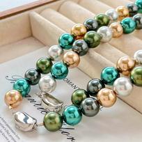 10Mm High Quality Retro Premium Malachite Green Morandi Mixed Color Artificial Crystal Pearl Necklace Lock