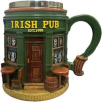 with Handle Irish Pub 3D Novelty Coffee Mug Green Traditional Pub Design Comfortable Ergonomic Handle Ceramic Coffee Mug Durable <50ml juoda