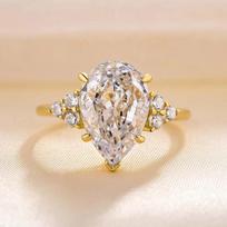 Huitan Waterdrop Cubic Zirconia Rings Gold Color Engagement Wedding Accessories for Women Luxury Trendy Marriage Zircon 6