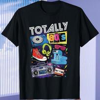 Funny 80s Retro 3d Print Clothing Vintage T Shirt Camisetas 1980s Party Gift Turntable Cassette Retro Style O-neck T-Shirt S juoda