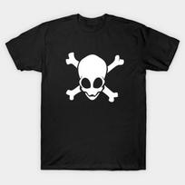 Men Black Print T-shirt Alien Crossbones No-Cut Transfer Paper Print Cotton Tshirt S juoda