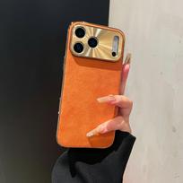 Electroplated Lambskin iPhone 17 Pro Max Case with Metal Lens & Drop-Proof Protection 17 oranžinė