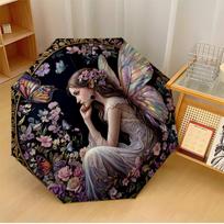 Fairy Among Butterflies and Flowers Printed umbrella windproof folding umbrella portable sun and rain umbrella suitable for gifting