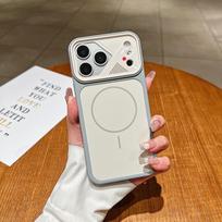 Thin Magnetic iPhone 17 Pro Max Case | Apple Skin-Feel Frosted Protective with Color-Blocking Design Pro Max 14 titano pilka spalva