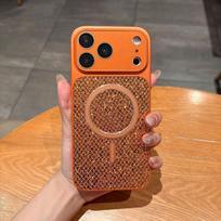 Glitter Diamond Lattice iPhone 17 Pro Max Case: Magnetic, Protective, Premium Feel iPhone 13 oranžinė