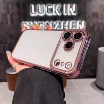 Compatible iPhone 17 PRO MAX case: High-end feel with rhinestone edges and lens film, suitable for Apple 15/16, drop-proof and soft. iPhone 17 AIR rožinė