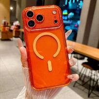Clear Glitter iPhone 17 Pro Max Case: Magnetic, Drop-proof Acrylic 15 Pro Max oranžinė
