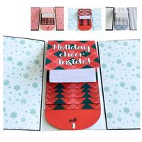 Handmade Christmas Gift Card Holder Book Waterfall Pull-out Design Surprise Cards with Envelope DIY Merry Xmas Gift Card Book raudona