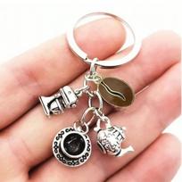 Stylish Coffee Bean Barista Keychain Set: Coffee Machine, Pot & Cup for Coffee Lovers
