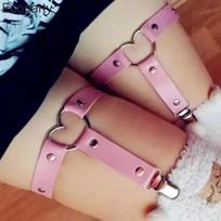 Punk Metal Tassel Pendant Pink Adjustable Heart Leg Garter With Anti-Slip Clips,Elastic Y2K Gothic Thigh Garter For Ladies Black brown