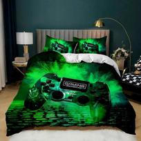 Gamepad Duvet Cover Set Twin King Size Polyester Gaming Comforter Cover Gamer Decor for Teen Boys Green Neon Gamepad Bedding Set 135x200cm