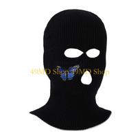 49MD Warm Hat Embroidered Butterfly Knit Balaclava Hat Knitted Headwear juoda