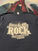Vintage Y2K Jesus is My Rock Guitar Hero Parody Men's L Navy God Religious 4XL