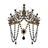 49MD Exotic Princesses Tassels Crowns Mysterious Elegant Headpiece Queen Headbands juoda