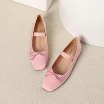 Retro French Mary Jane Shoes - Women's 2026 Summer Bows, Soft Sole, Flat Bottom, Shallow Mouth 36 rožinė