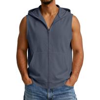 Men's Sleeveless Zip Up Hoodie Vest with Front Pockets Casual Lightweight Hooded Jacket for Outdoor Activities M