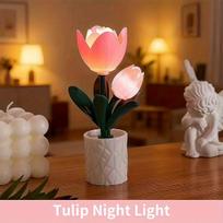 1PC LED Simulation Flower Night Light, DIY Rose Tulip Freesia Romantic Vase Dining Table Cabinet Countertop Mini Ornament