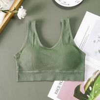 Ribbed Spaghetti Strap Sports Tank Top with Chest Pads - Breathable Wrap, Beautiful Back Design for Women One Size žalia
