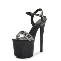 Moteriški batai Madingi aukštakulniai naktinis klubas „Pearl Rhinestone“ vientisos spalvos „stiletto“ sandalai 1986 serijos 20 cm kulnas 10 cm platforma LFD 34 juoda