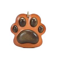 Handmade Genuine Leather Vintage Cat Paw Bag Charm Keychain  Cute Top Grain Cowhide Keyring Accessory For Women‘s Gift Birthday smėlis