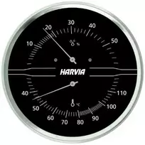 HARVIA termo-higrometras, apvalus, juodas