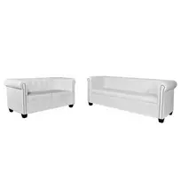 Sofa Chesterfield dvivietė ir trivietė sofos, baltos, dirbtinė oda