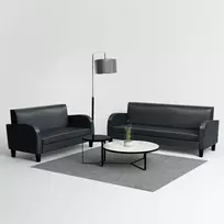 Sofa Sofos komplektas, 2d., dirbtinė oda, juoda
