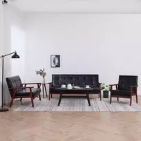 Sofa Sofos komplektas, 3 dalių, juodos spalvos, dirbtinė oda