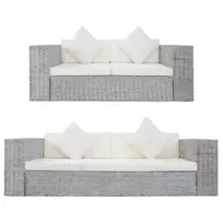 Sofa Sofų komplektas su pagalvėlėmis, 2 d., pilk. sp., nat. ratanas