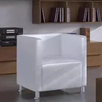 Fotelis Krėslas, baltas, dirbtinė oda, kubo formos