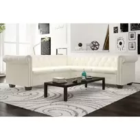 Chesterfield penkiavietė kampinė sofa, dirbtinė oda, balta