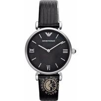 Emporio Armani Gianni T-Bar Black Leather Ladies' Quartz Watch AR1678 juoda