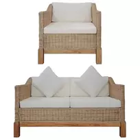 Sofa Sofų komplektas su pagalvėlėmis, 2 d., natūralus ratanas