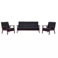Sofa Sofos komplektas, 3 dalių, juodos spalvos, dirbtinė oda