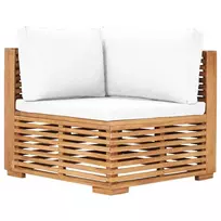 Kampinė sodo sofa su kreminėmis pagalvėlėmis, tikmedžio masyvas