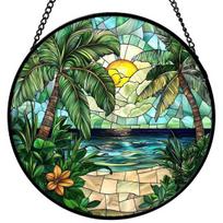 Stained Glass Window Hanging Decoration Round Suncatcher Panel Home Office Living Room Garden Yard Patio Window Hanging Ornament O