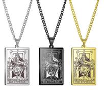 LIKGREAT Vintage Large Tarot Cards Necklace for Women Men Stainless Stee Esotericism Pendant Major Arcana Amulet Jewelry Couple Steel link chain