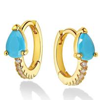 Huitan Boho Style Waterdrop Blue Acrylic Hoop Earrings for Women Temperament Gold Color Small Circle Earrings Chic Girls Zircon