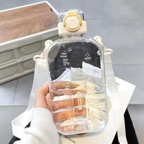 750ml Scale Kettle Flat Square Sports Water Bottle Transparent Travel Cup Portable Outdoor Drinking Bottle With Strap