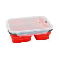 1350ml Microwaveable Silicone Lunch Box Large Capacity Rectangular Foldable Lunch Box with Spork High-temperature Resistant