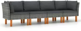 Keturvietė sodo sofa su pagalvėlėmis, pilka, poliratanas