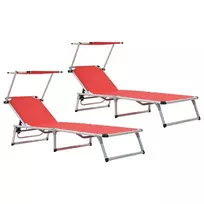 Sofa Saulės gultai, 2vnt., raudoni, aliuminis ir tekstilenas