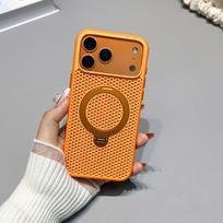 iPhone 17 Pro Max Case with Rotating Magnetic Stand, Cooling Hollow Design, and Anti-fall Protection. 13 oranžinė