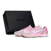 Nike Zoom Kobe 6 Slip Resistant Abrasion Resistant Low top Basketball Shoes Men's White Rose Red FQ3546-100(Team80-S-BOX) 40