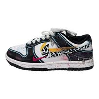 Nike Dunk Multi Color Swoosh Party Low top Skateboard Shoes Men's Black White Blue FD4623-131(Team48-) 38