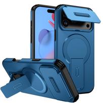 Magnetic Stand iPhone 17 Pro Max Case with Push-Window & Apple 16 Anti-Fall Protection iPhone 16 Pro Max mėlyna